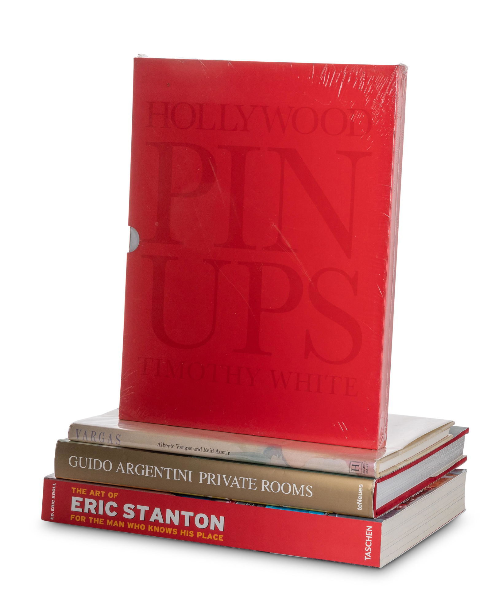 A group of art books: Four works: Argentini, Guido. "Private Rooms." Dusseldorf: teNeus, 2005 Hardcover book 12.5" H x 11.75" W x 1.5" D Kroll, Eric ed. "The Art of Eric Stanton: The Man Who Knew His Place." Cologne: