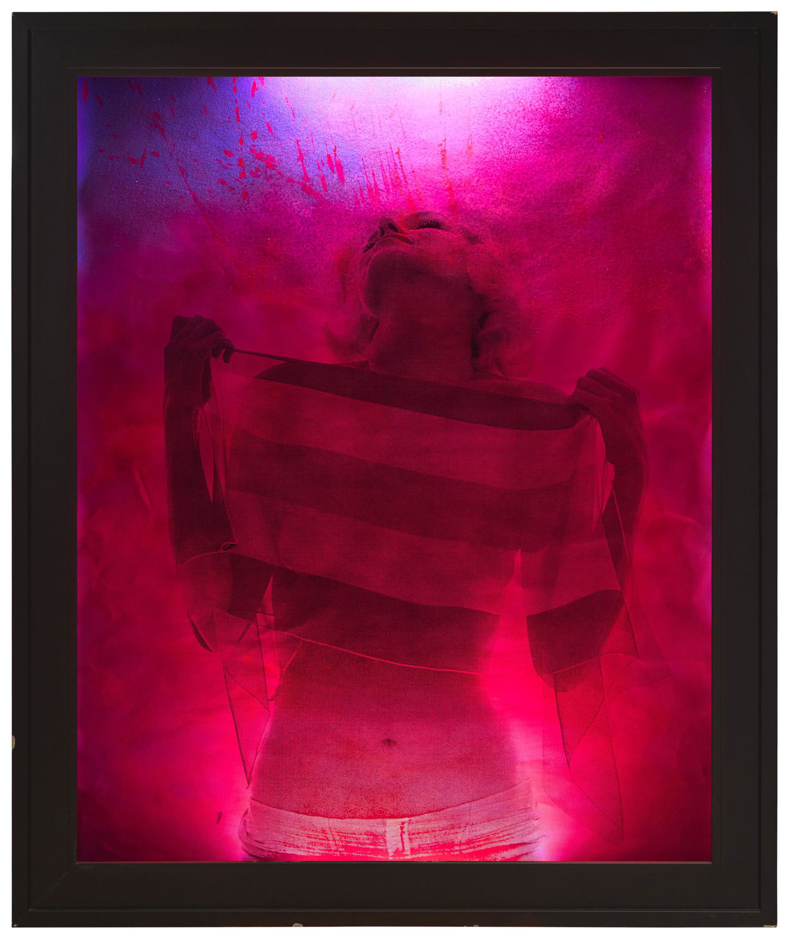 20th Century American School: Untitled, from "Marilyn Monroe: The Last Sitting" series, after Bert Stern Screenprint in colors, with glitter, on paper, and reverse-printed on Plexiglas in a shadow box with blacklight Indistinctl