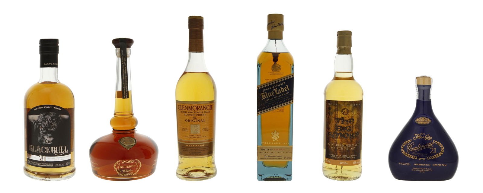 A selection from Thomas Girardi's cellarette: various makers Johnnie Walker Blue Label blended Scotch whisky (1) Blackbull 21 blended Scotch whisky (1) Blackbull 12 blended Scotch whisky (1) Duncan Taylor The Big Smoke Islay Blended Malt Scot