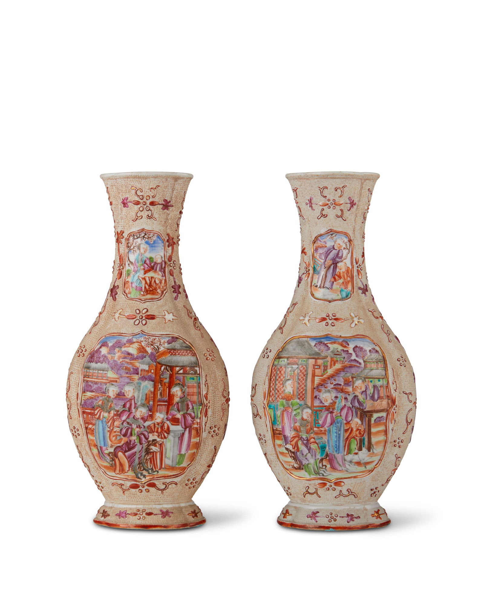 A pair of Chinese Rose Mandarin porcelain vases (1 of 3)