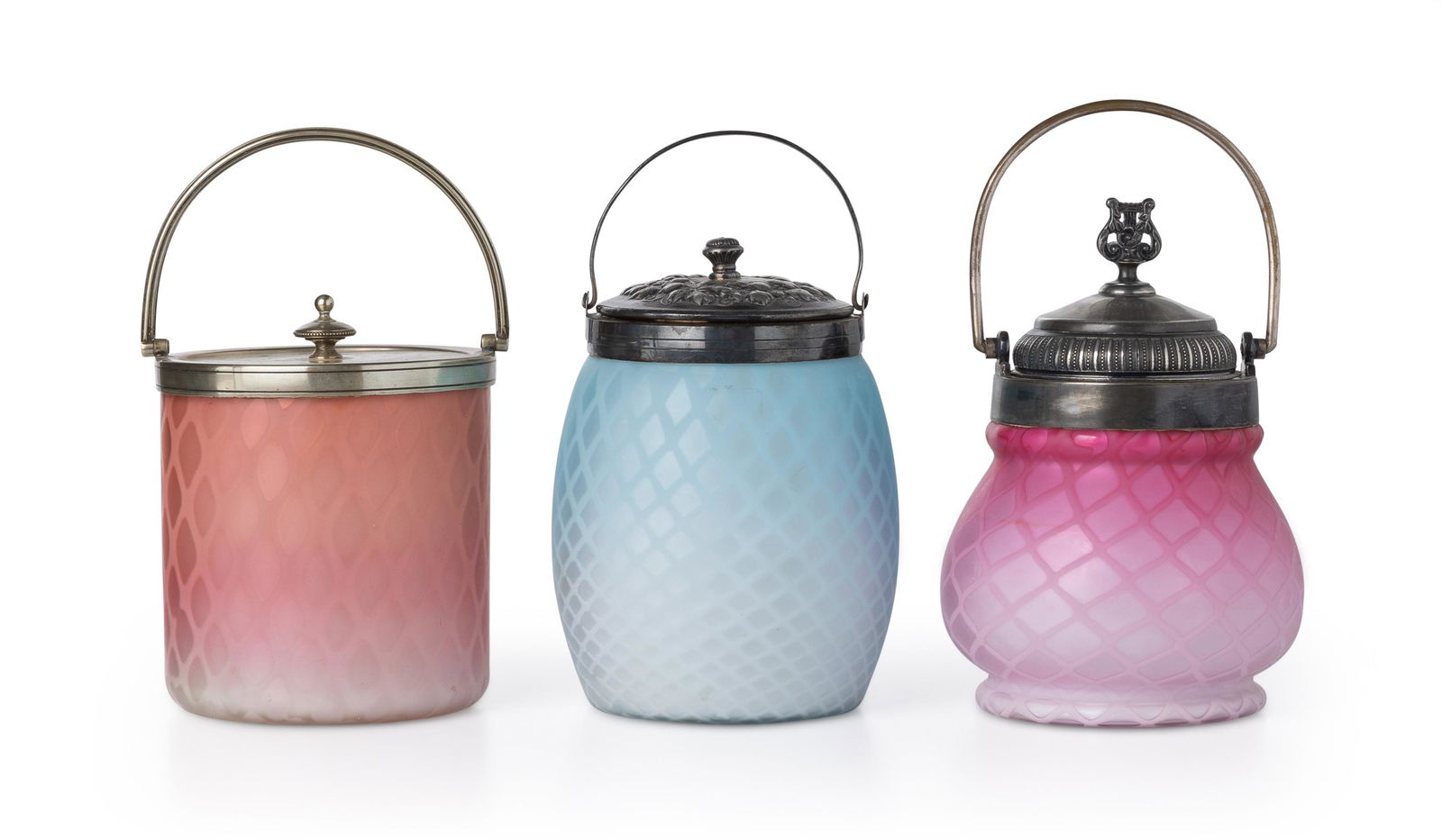 Three Victorian art glass biscuit barrels (1 of 3)