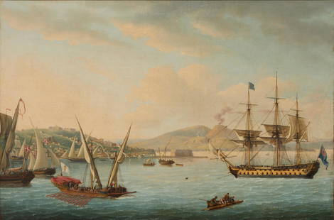 John Thomas Serres (1759-1825, British): The Bay of Naples, 1824 Oil on canvas Signed and dated along the piece of wood beside the rowboat, lower right 28" H x 42" W