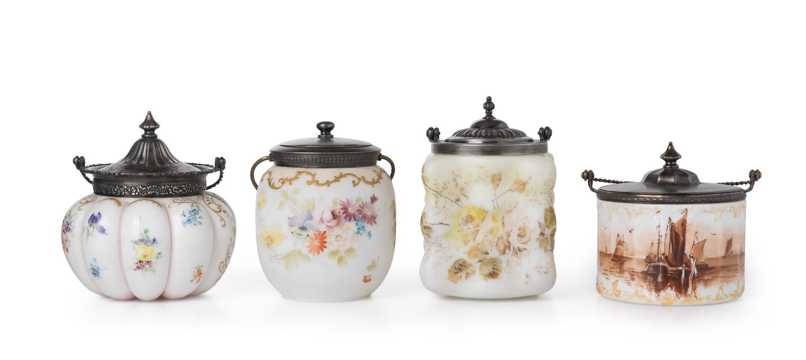 A group of Pairpoint Mount Washington art glass biscuit barrels (1 of 10)