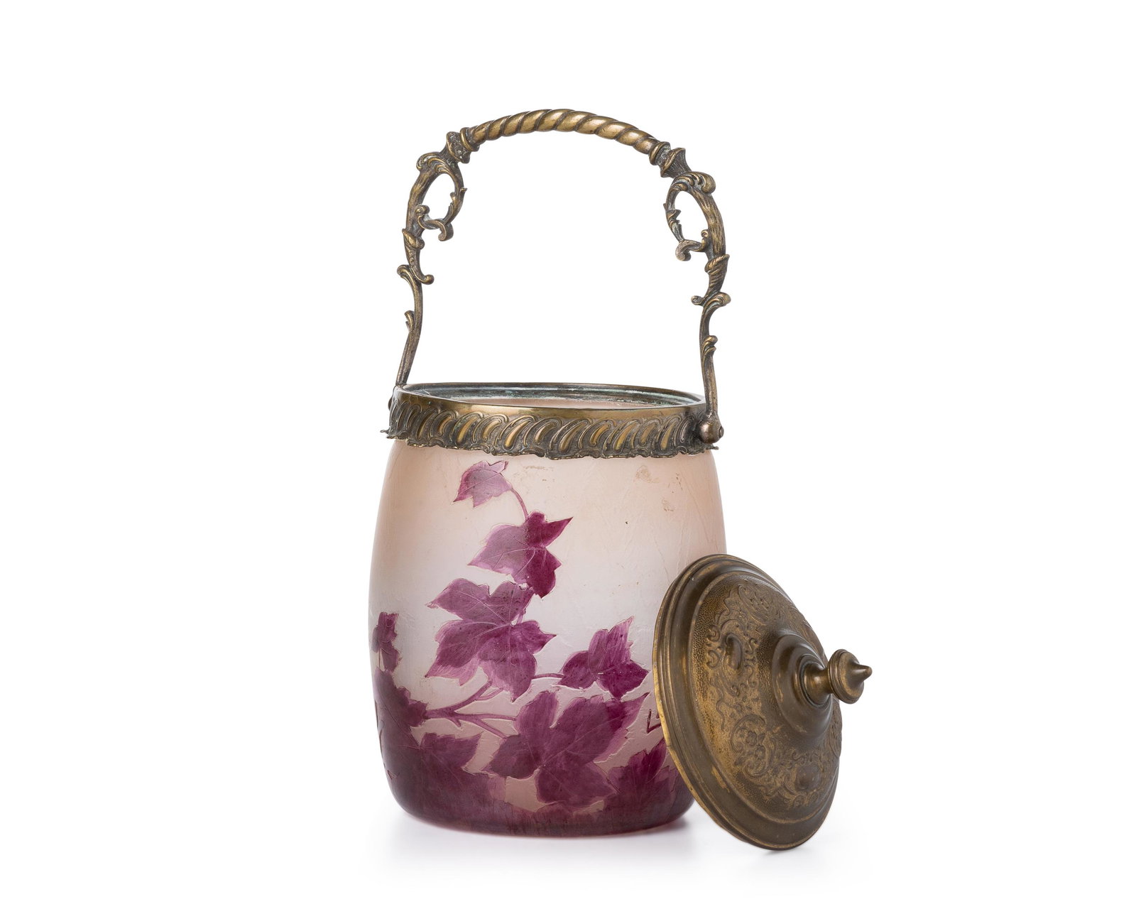 A Legras "Rubis" series cameo glass biscuit barrel (1 of 3)