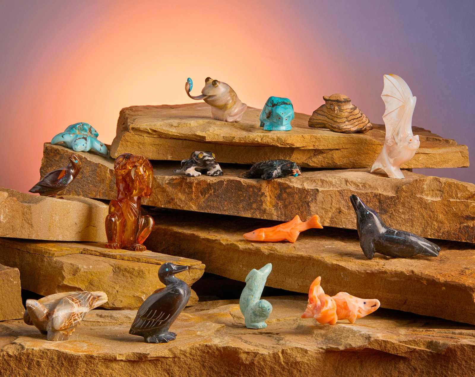 A large group of Zuni stone fetish animals, Gibbs Othole (1 of 1)