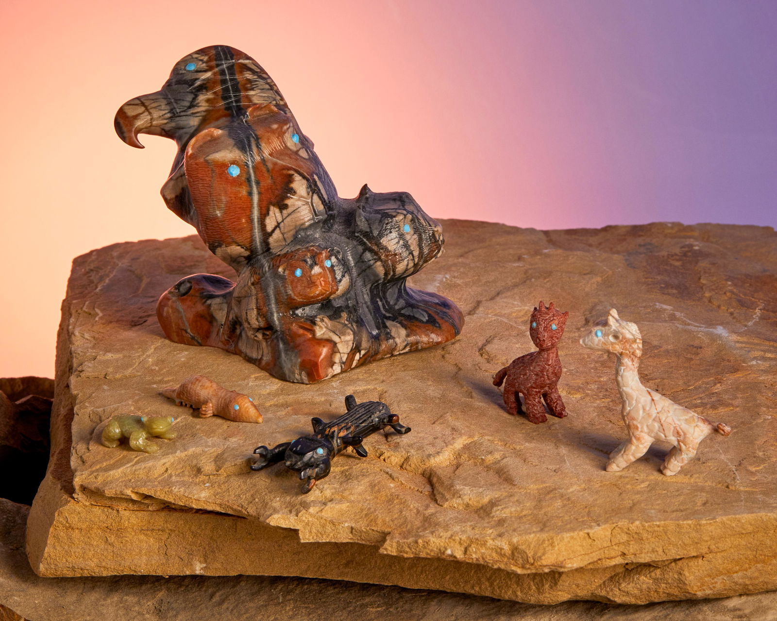 A group of Zuni stone fetish animals, Bernie Laselute (1 of 1)