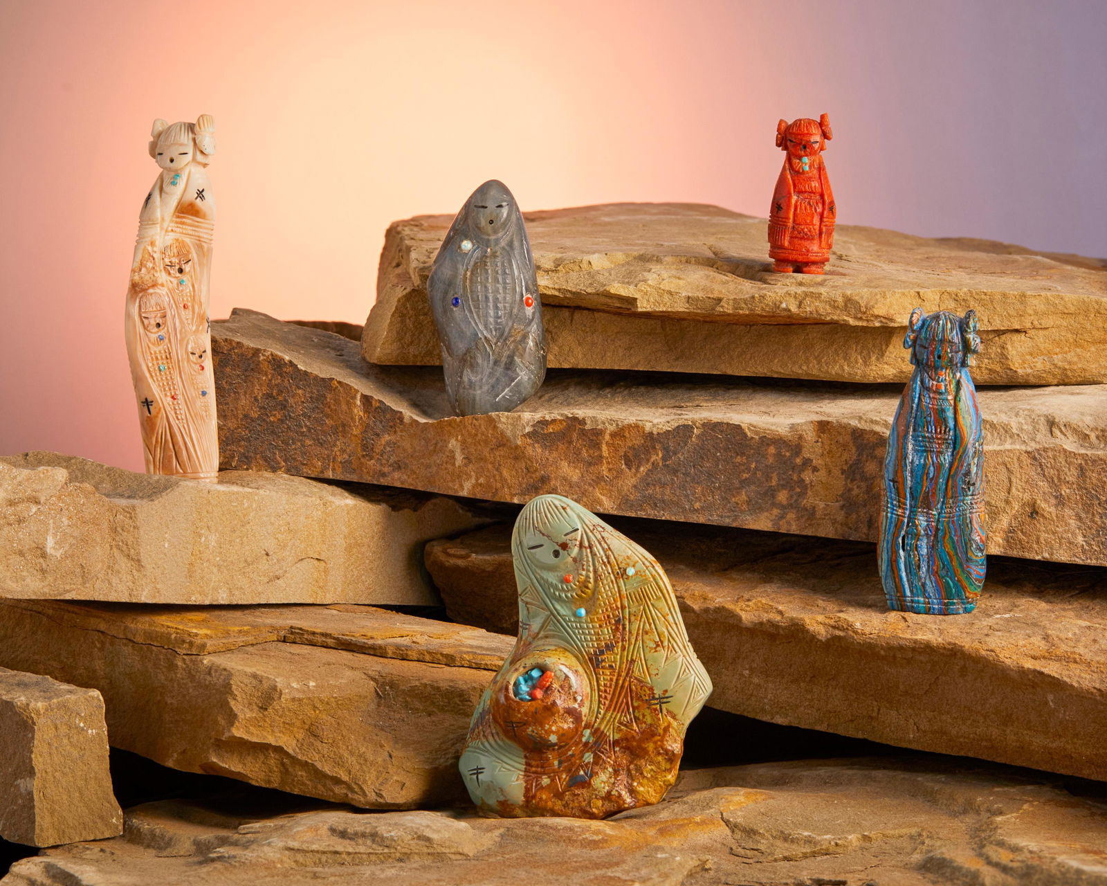 A group of Zuni corn maiden stone fetish figures (1 of 1)