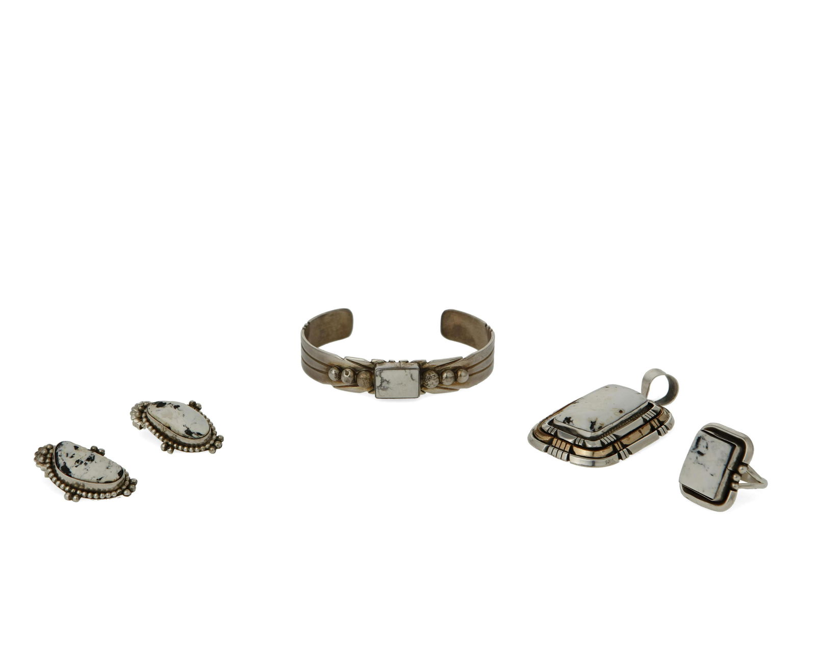 A group of Southwest white buffalo turquoise silver jewelry (1 of 4)