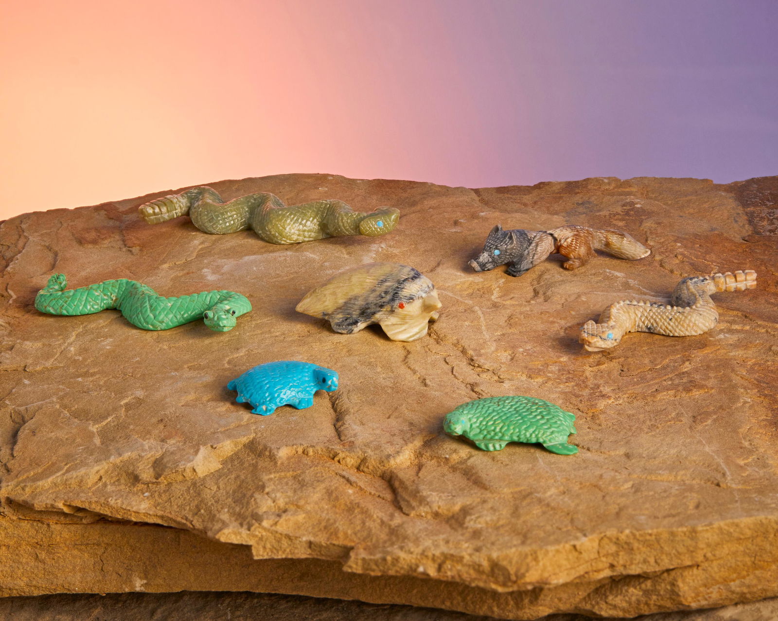 A group of Zuni stone fetish animals, Lance Cheama (1 of 1)