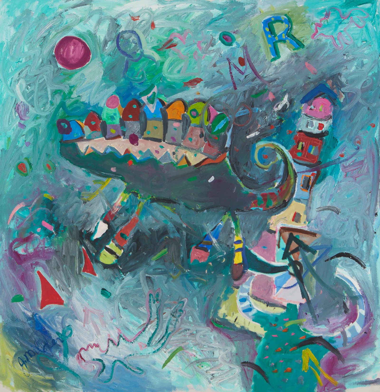 Jay Milder (b. 1934, New York, NY): Abstract Oil on canvas Signed lower left: J. Milder 54.5" H x 52.5" W Provenance: Property from Frances Luban Fine Art, Burbank, CA