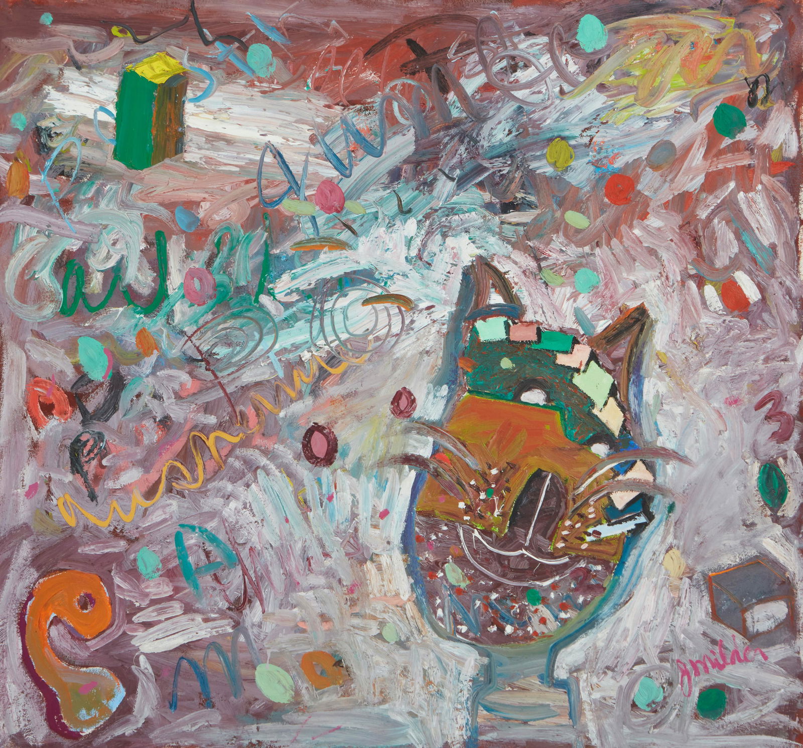 Jay Milder (b. 1934, New York, NY): Abstract Oil on canvas Signed lower right: J. Milder 38.5" H x 41" W Provenance: Property from Frances Luban Fine Art, Burbank, CA