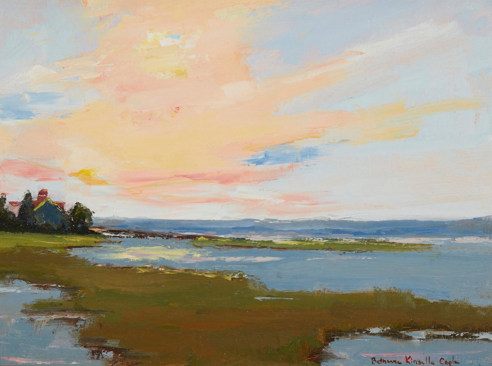 Bethanne Kinsella Cople (20th/21st century, Virginia/New York): Sunset Splendor Oil on panel Signed lower right: Bethanne Kinsella Cople; titled by repute 9" H x 11.75" W Provenance: Westbrook Galleries, Carmel-By-The-Sea, CA The Estate of George David Sturges, ac