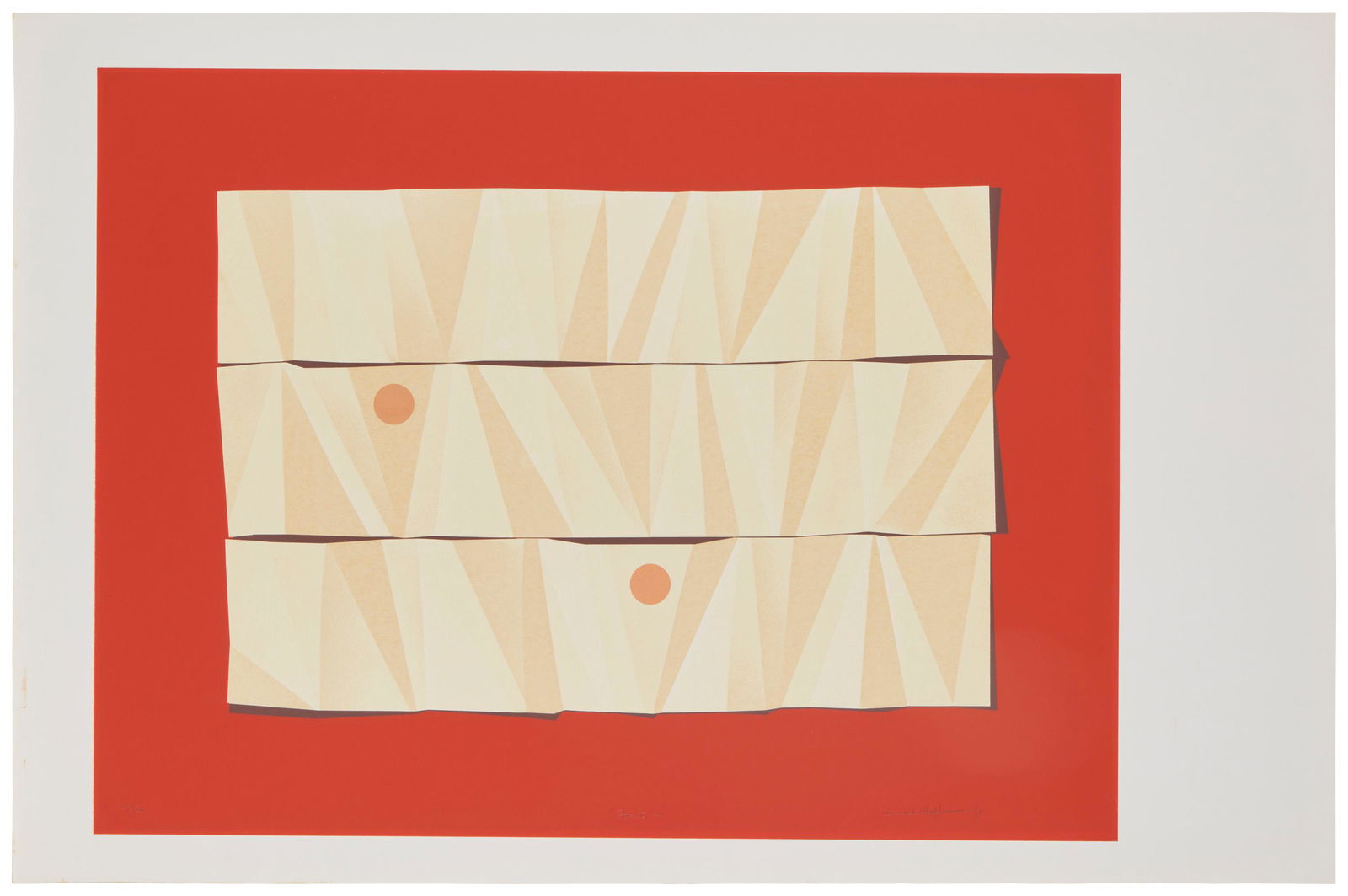Arnold Hoffmann Jr. (1915-1991): Facets #1 Screenprint in colors on paper Edition: 49/85 Signed, titled, and numbered in pencil along the lower edge of the image: Arnold Hoffmann Jr. Image: 20.375" H x 27.125" W; Sheet: 23" H x 3