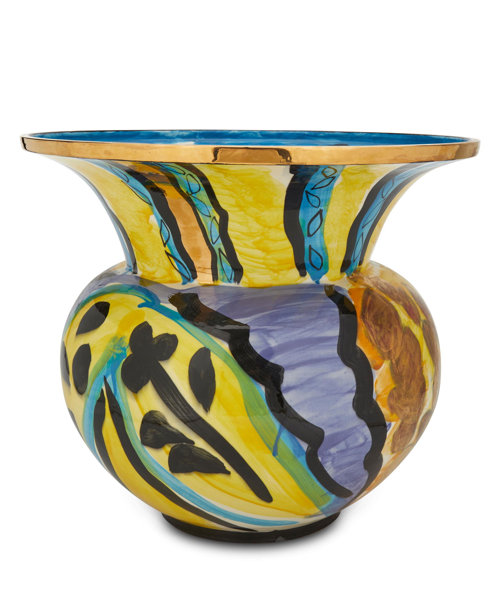 Anna Silver (b. 20th century): Vase Glazed ceramic and gilt Signed to underside: Anna Silver 17" H x 20" Dia.