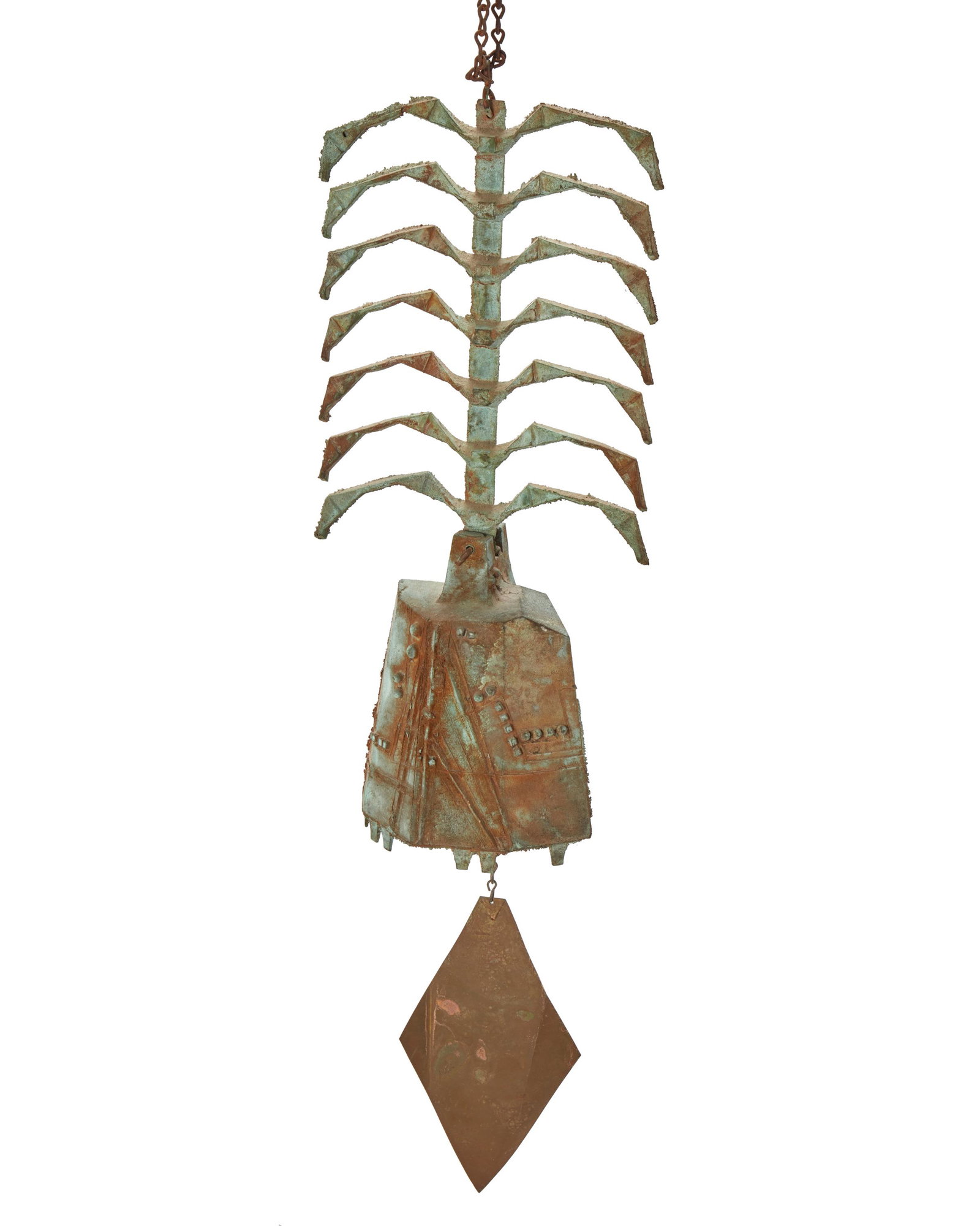 Paolo Soleri (1919-2013): A large Cosanti wind bell, mid/late 20th century Bronze and copper With cast Paolo Soleri cipher 39" H x 10.5" W x 7" D
