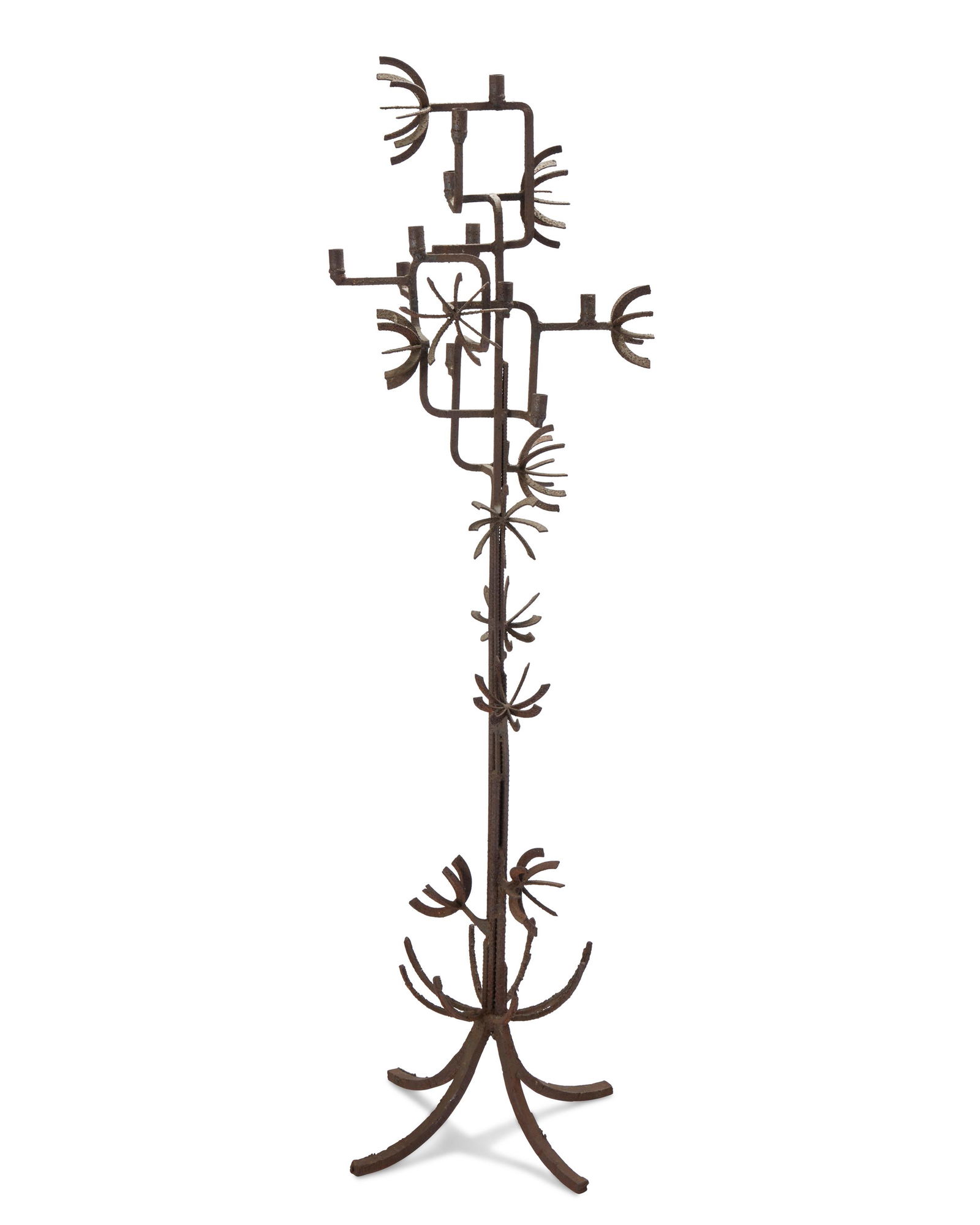 A Brutalist-style wrought iron floor candle holder (1 of 3)