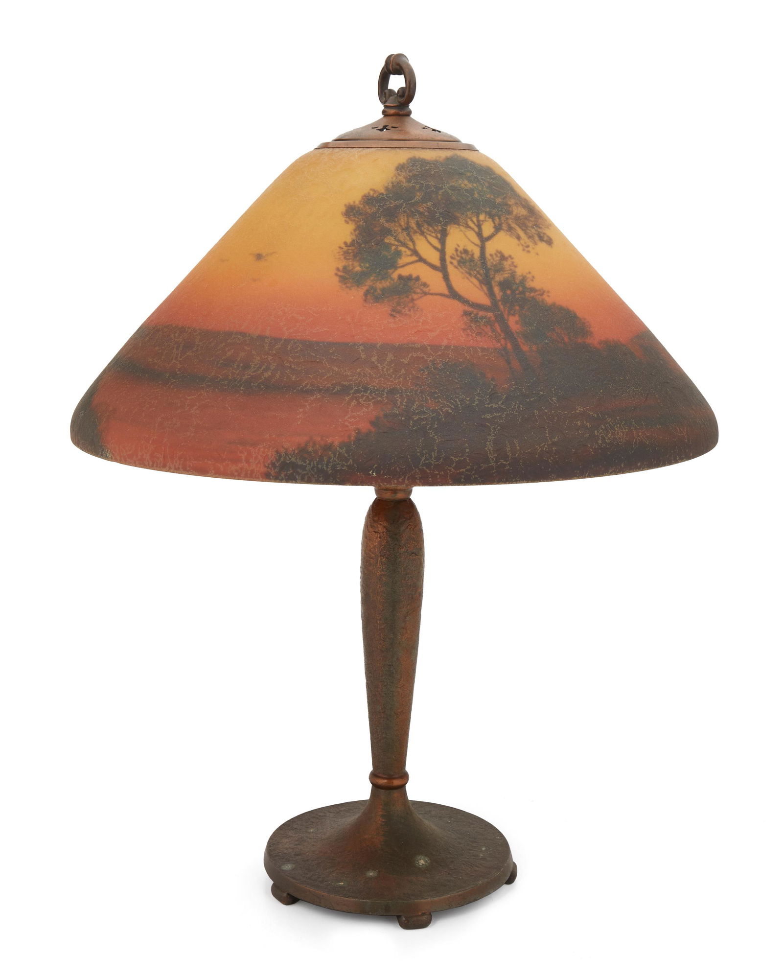 A Handel reverse-painted glass landscape table lamp (1 of 3)