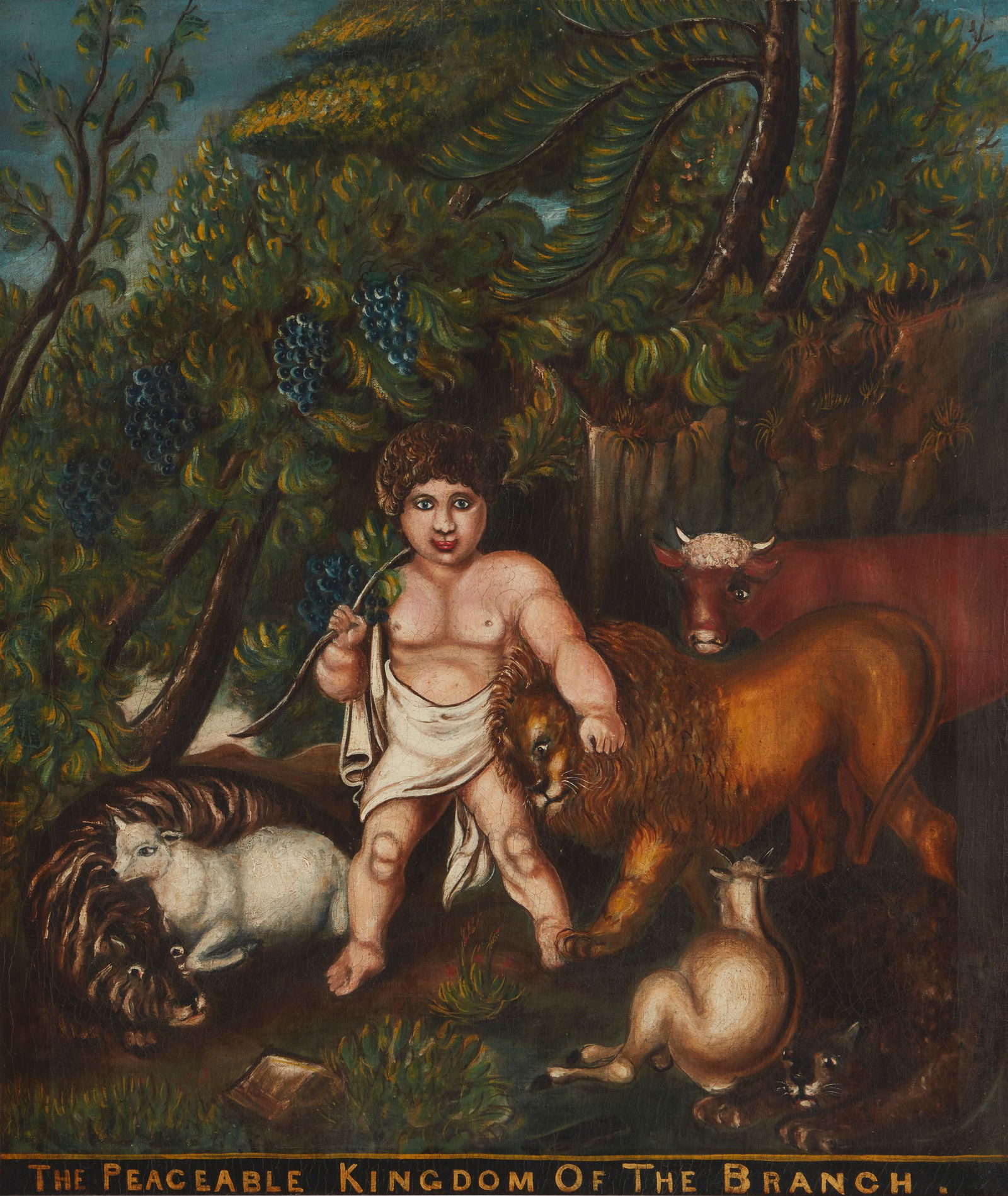 In the manner of Edward Hicks (1780-1849): The Peaceable Kingdom of the Branch Oil on linen Appears unsigned 30" H x 25" W