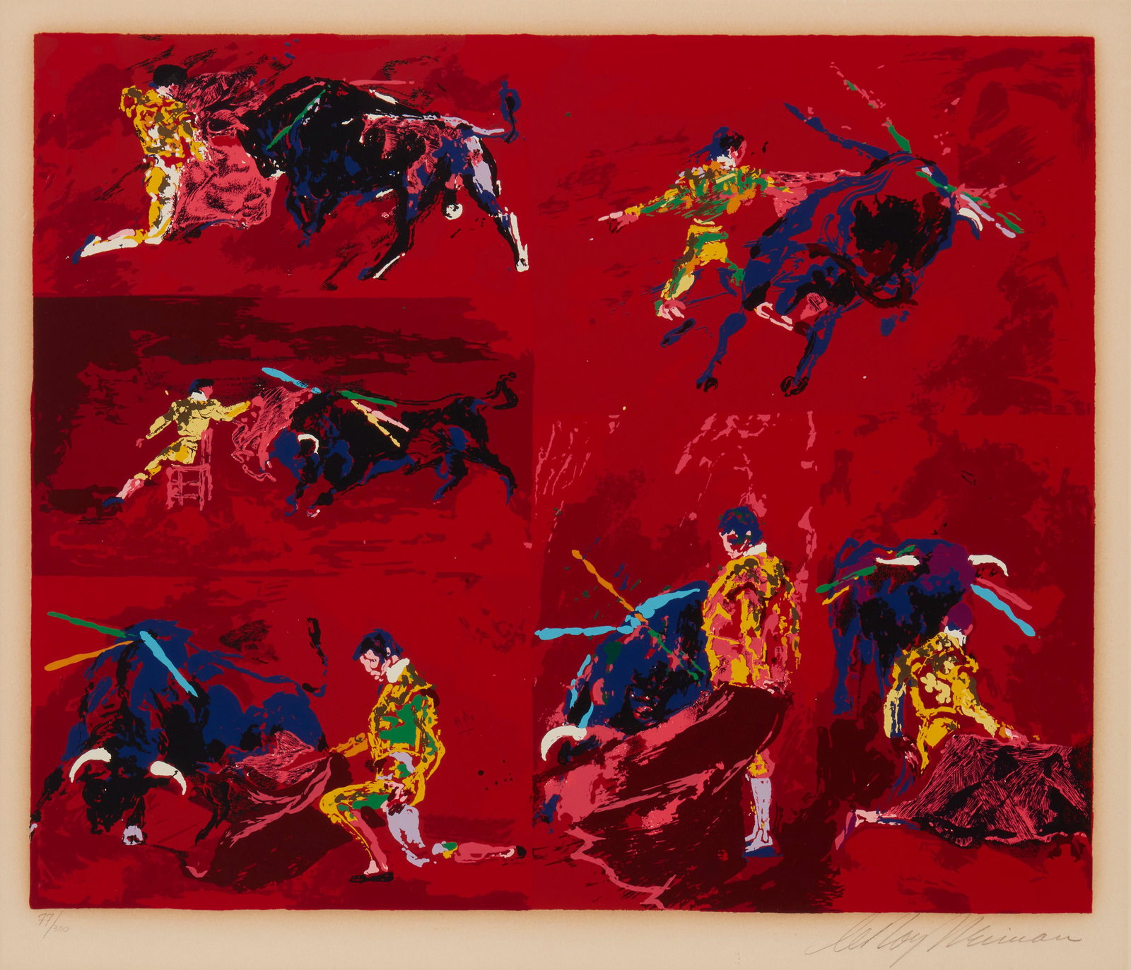 Leroy Neiman (1921-2012): Red Corrida, 1974 Serigraph on paper Edition: 77/300 Signed lower right: Leroy Neiman Image: 18.5" H x 22.5" W