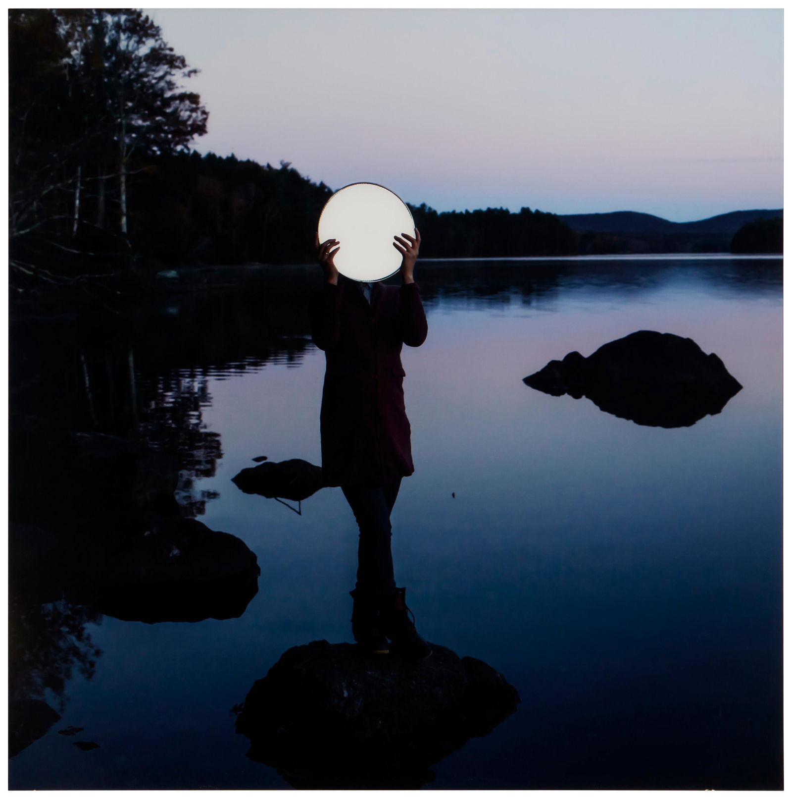 Cig Harvey (b. 1973): Sadie and the Moon, Lake Megunticock, Maine, 2013 Digital chromogenic print face mounted to Plexiglas and back mounted to aluminum Edition: 3/5, printing date unknown 40" H x 40" W Provenance: Ko