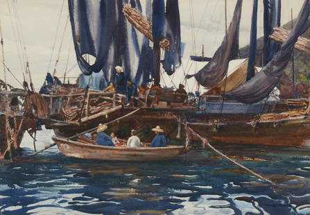 Donald Teague (1897-1991): Figures on fishing boats, Hong Kong Watercolor on paper Signed lower right: Donald Teague Sight:16.5" H x 23.5" W; Sheet: 17.25" H x 23.75" W