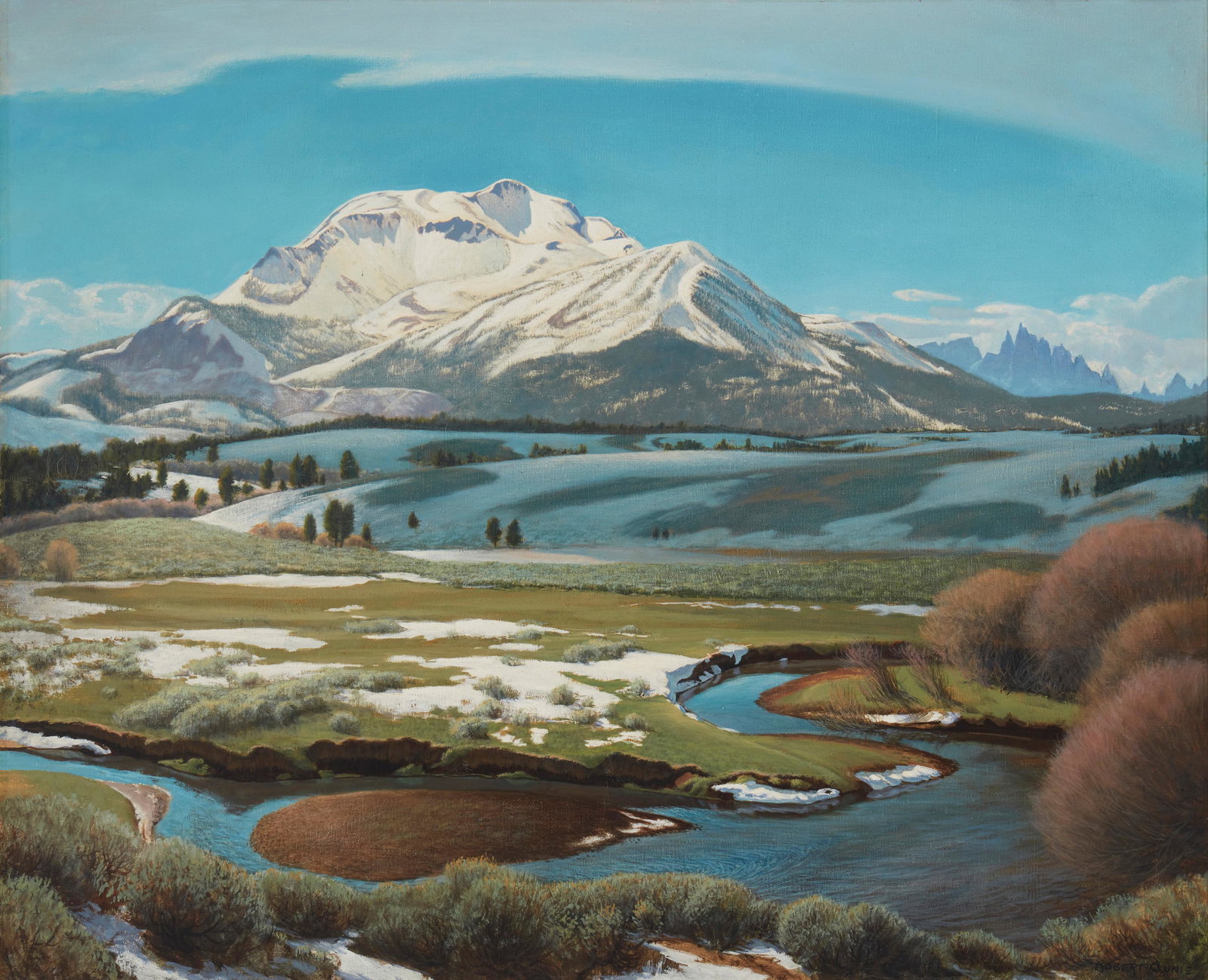 Robert Clunie FIBA (1895-1984): Mammoth Mountain from Hot Creek Oil on canvas Signed lower right: Robert Clunie 30" H x 36" W