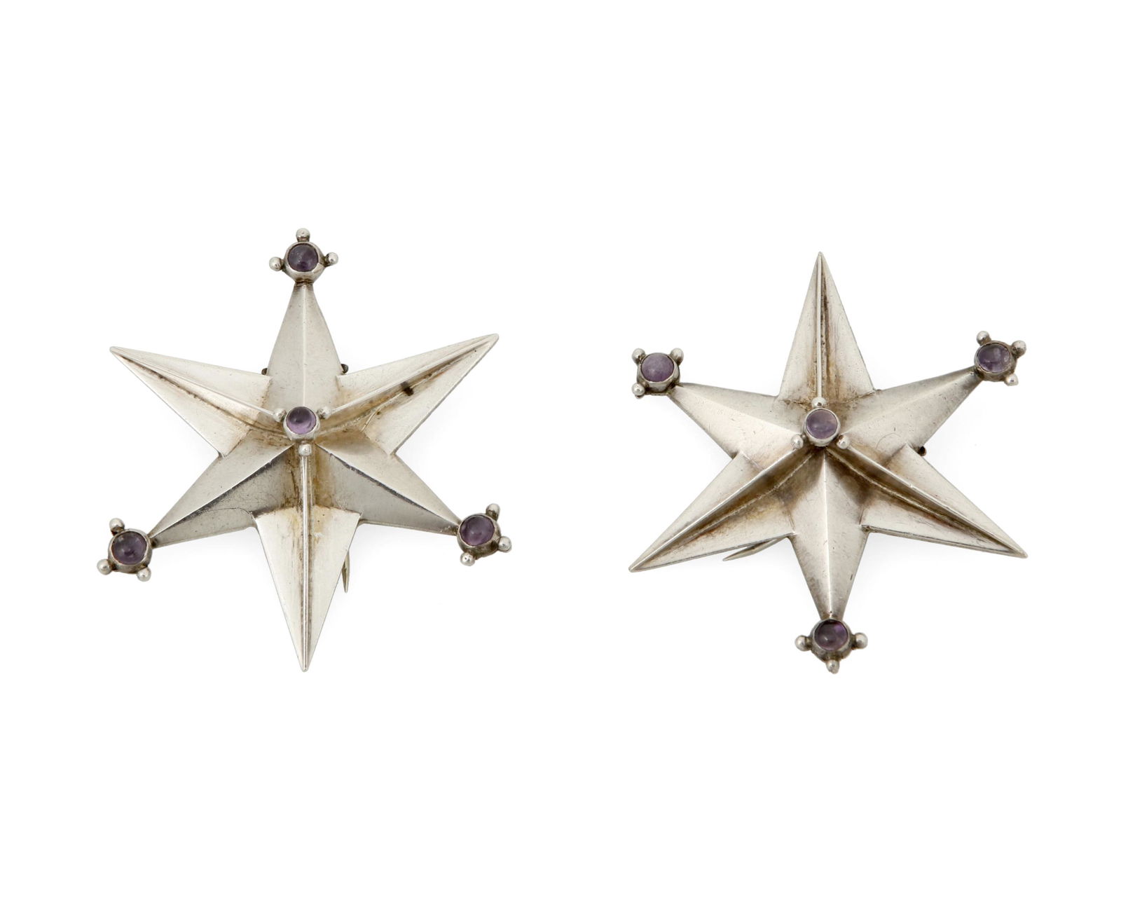 Two William Spratling silver and amethyst star brooches (1 of 2)