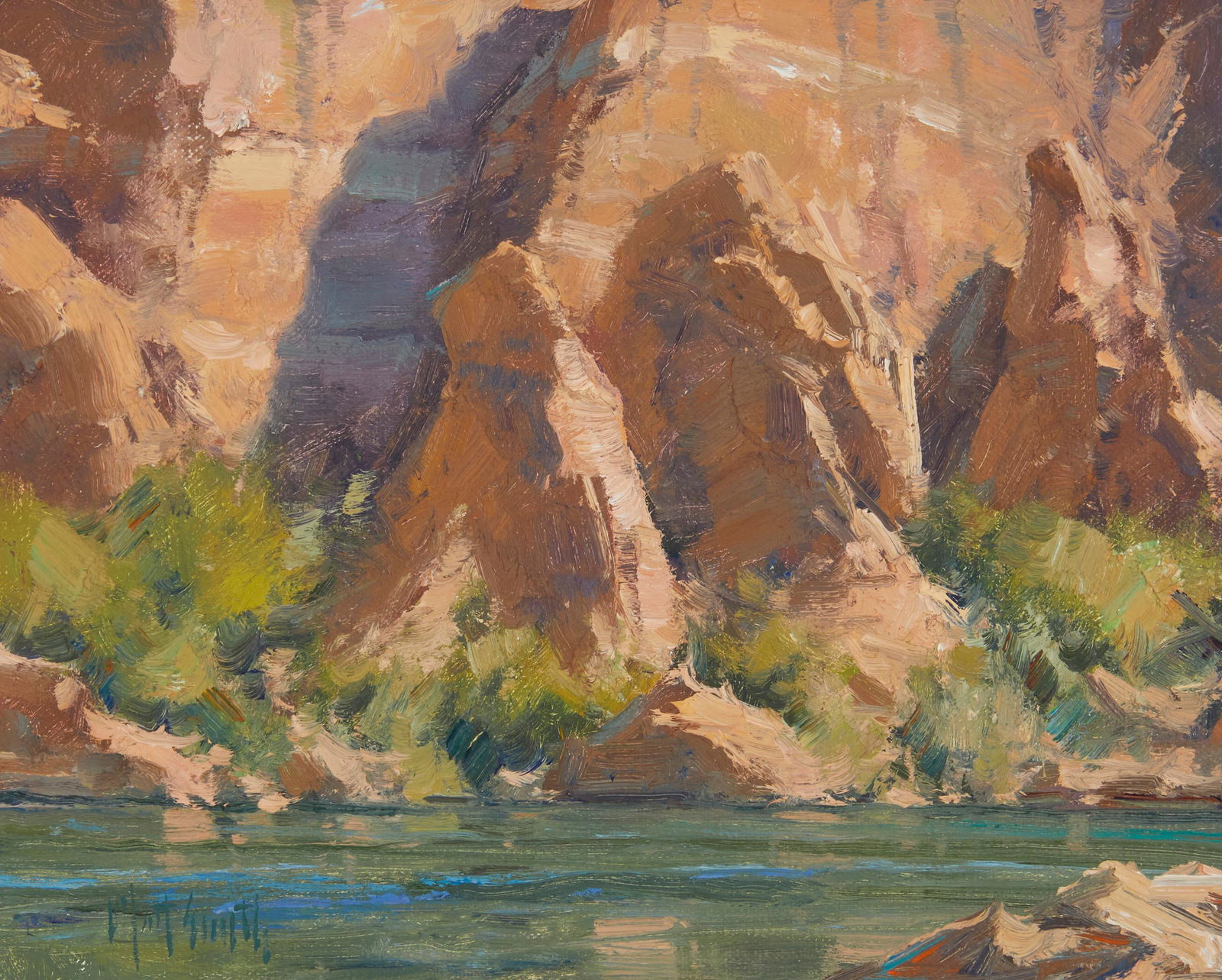 Matt Smith (b. 1960): Canyon Walls Oil on linen board Signed lower left: Matt Smith; signed again with the (C), and titled verso 8" H x 10" W Provenance: Thunderbird Foundation for The Arts, Mt. Carmel, UT (MS004) Th