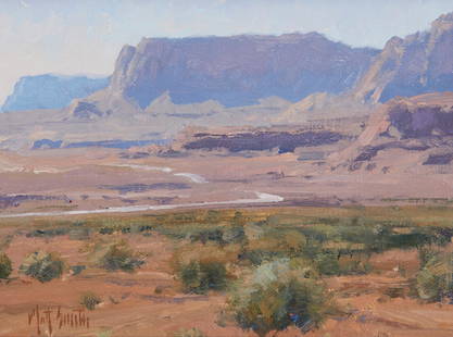 Matt Smith (b. 1960): 89-A to Kanab Oil on linen board Signed lower left: Matt Smith; signed again, and titled verso 6" H x 8" W Provenance: Thunderbird Foundation for The Arts, Mt. Carmel, UT (MS004W) The Estate of