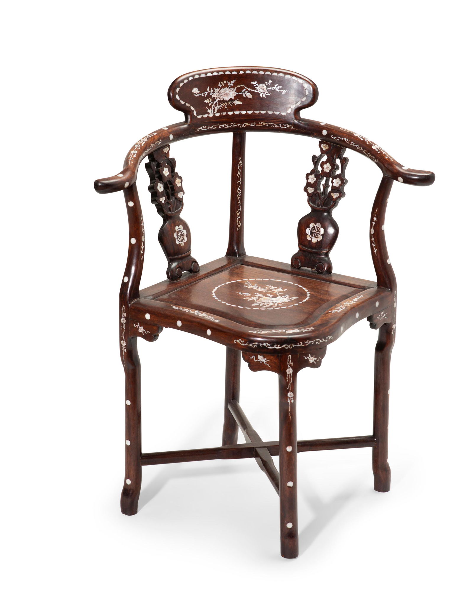 A Chinese mother-of-pearl inlaid corner chair (1 of 4)