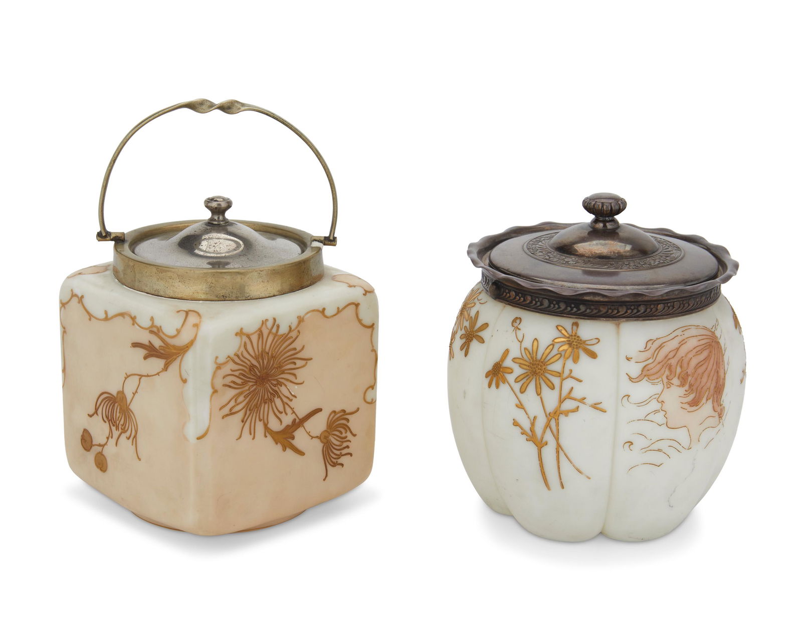 Two Victorian art glass biscuit barrels (1 of 4)