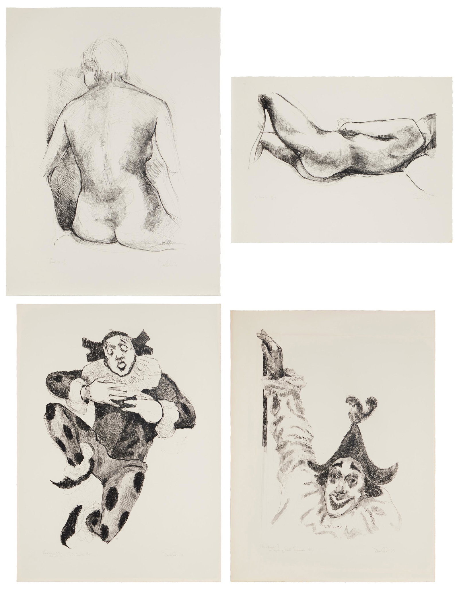 A group of lithographs by John Sandlin: John Sandlin (1929-1995) Four works: "Harlequin, #2," 1973 Edition: 2/60 Signed and dated in pencil lower right: Sandlin; titled, inscribed, and numbered in pencil lower left; blindstamps lower left S