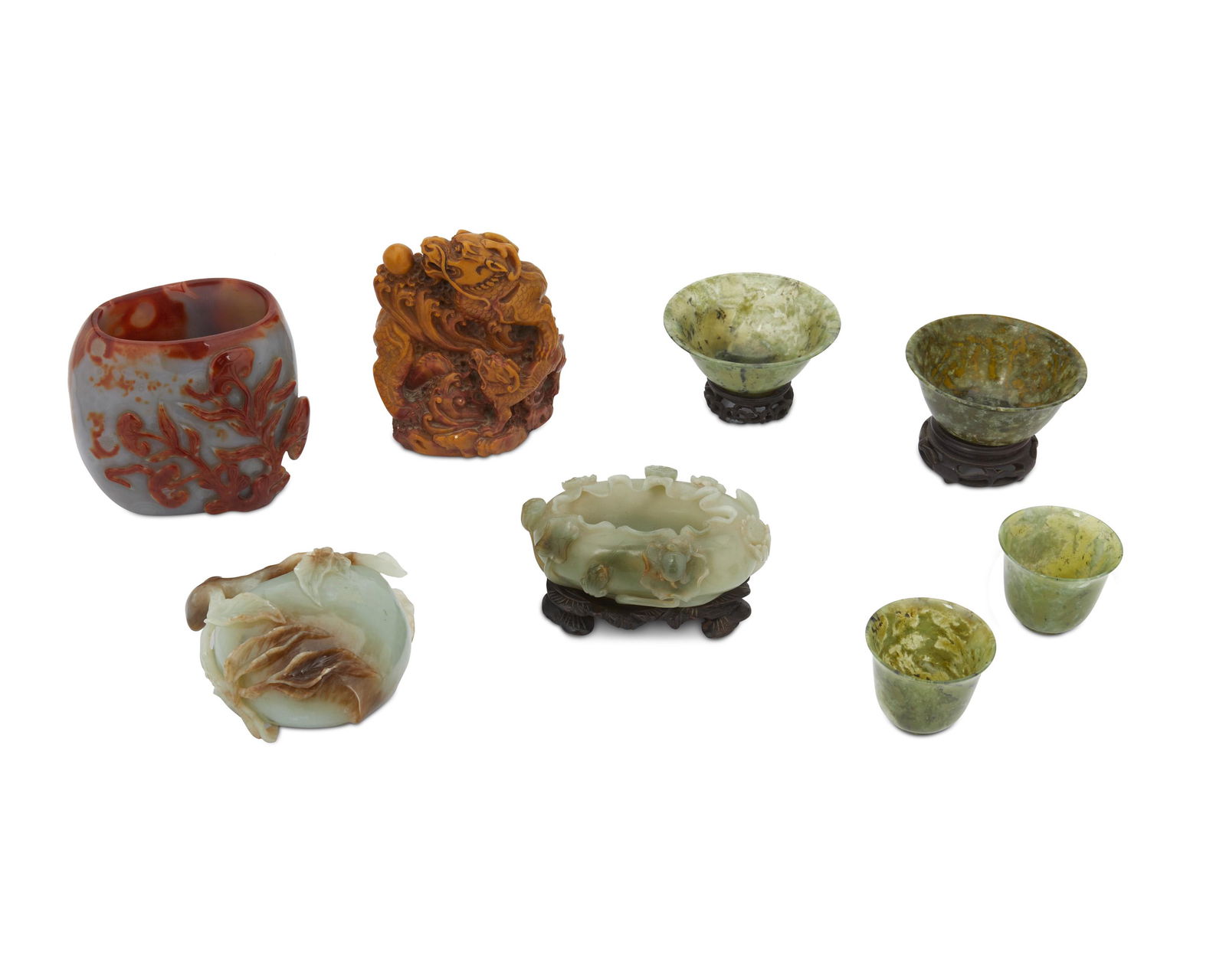 A group of five carved hardstone Asian objects (1 of 2)