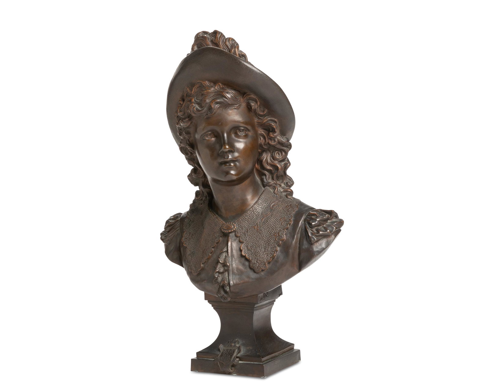Ernest Rancoulet (1870 - 1915): A bust of a noblewoman Patinated bronze Signed in the casting: Rancoulet 27" H x 16" W x 9" D