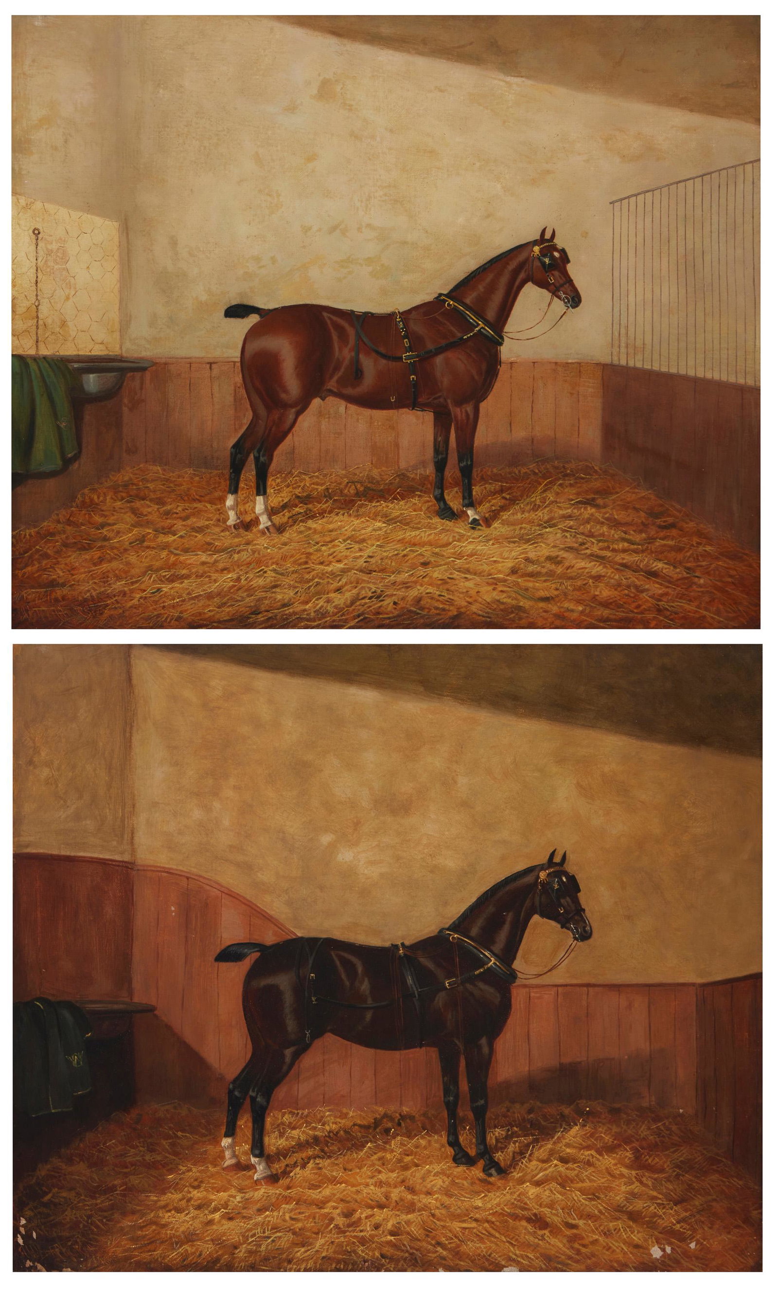 Albert Clark (1821-1910): Race horse in a stable, 1895 Oil on canvas Signed and dated indistinctly lower left: Albert Clark 19.75" H x 23.75" W Race horse in a stable, 1895 Oil on canvas Signed and dated indistinctly lower lef