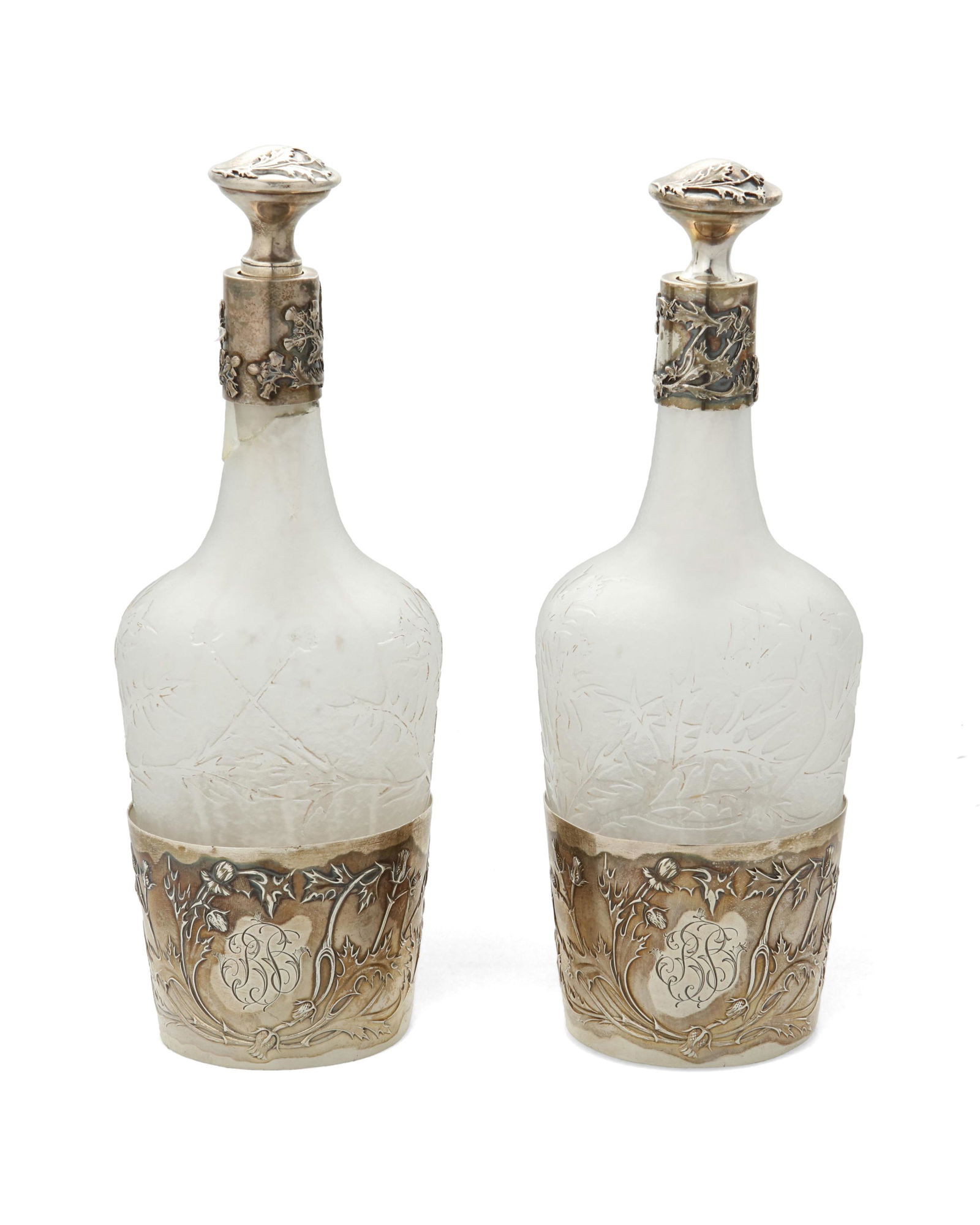 A pair of Daum glass and sterling silver perfume bottles (1 of 3)