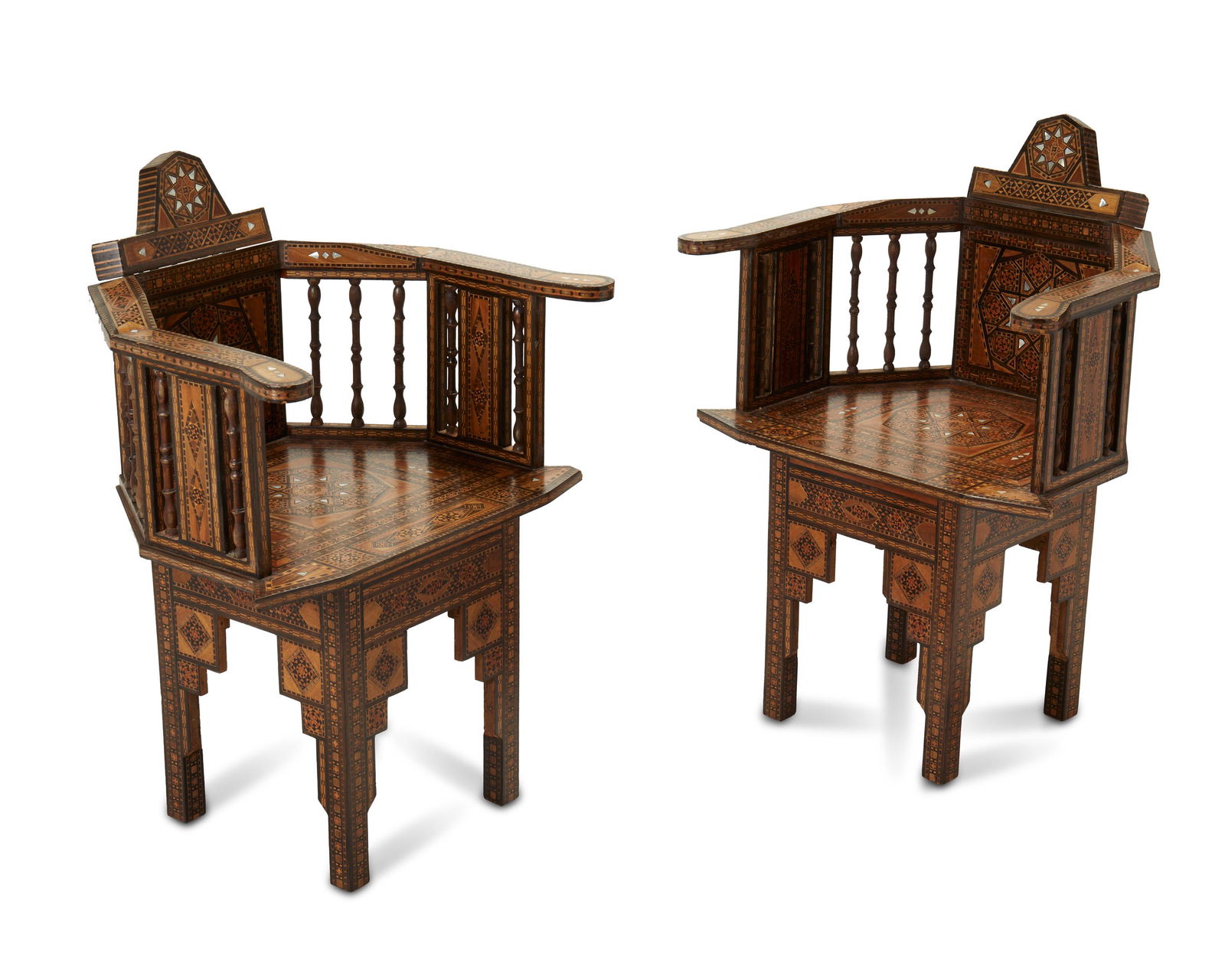 A pair of Syrian inlaid chairs (1 of 9)
