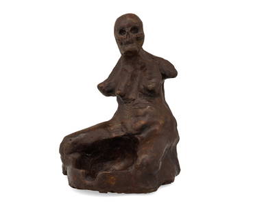 Saint Clair Cemin (b. 1951): Female figural ashtray  Patinated bronze  With the incised signature and partially legible number: Cemin / [2/5]; foundry mark: Empire Bronze Art Foundry Inc.  5.75" H x 4" W x 5" D   Provenance: Corp