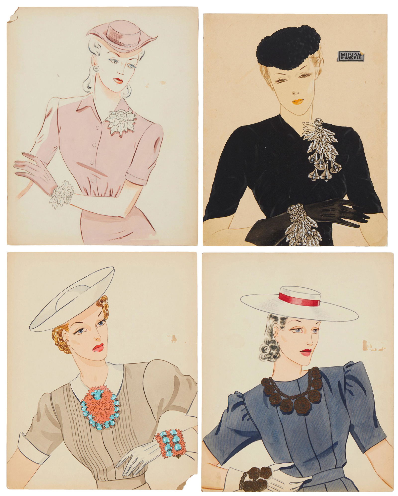 Miriam Haskell, Group of original design drawings (1 of 6)