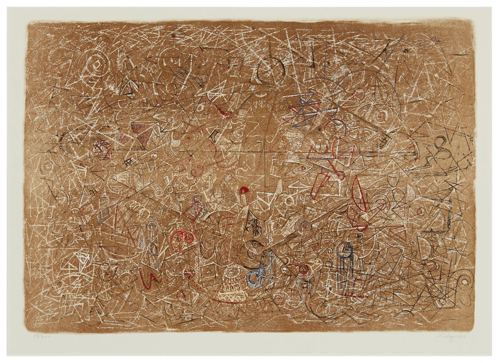 Mark Tobey, (1890-1976), "Flight over Forms," 1966, Lithograph in colors on BFK Rives paper, Image: (1 of 7)