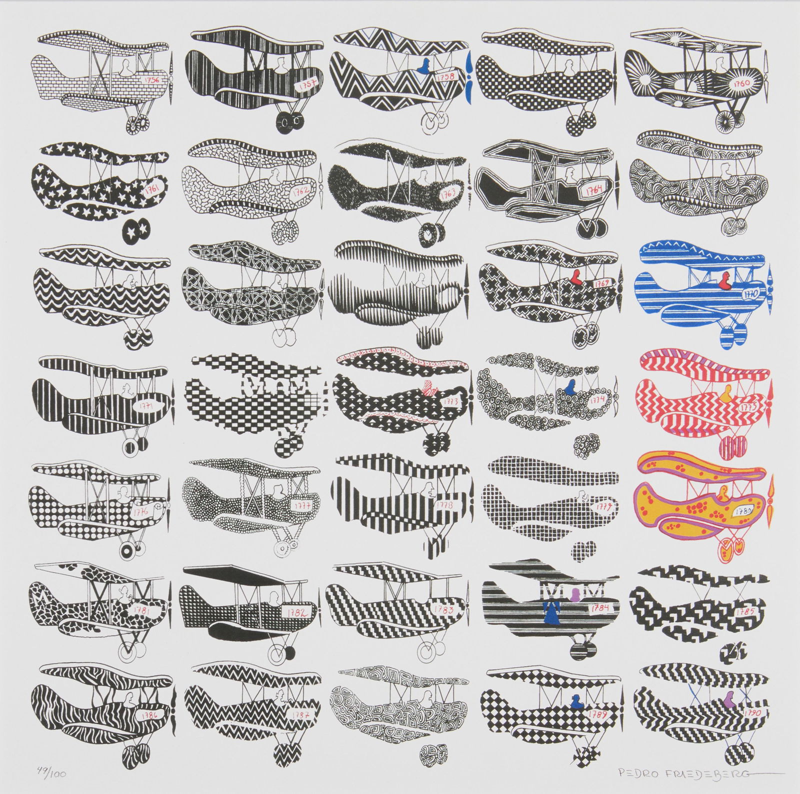 Pedro Friedeberg, (b. 1936), "Avionetas Mozartianas II", Serigraph in colors on paper in artist's (1 of 6)