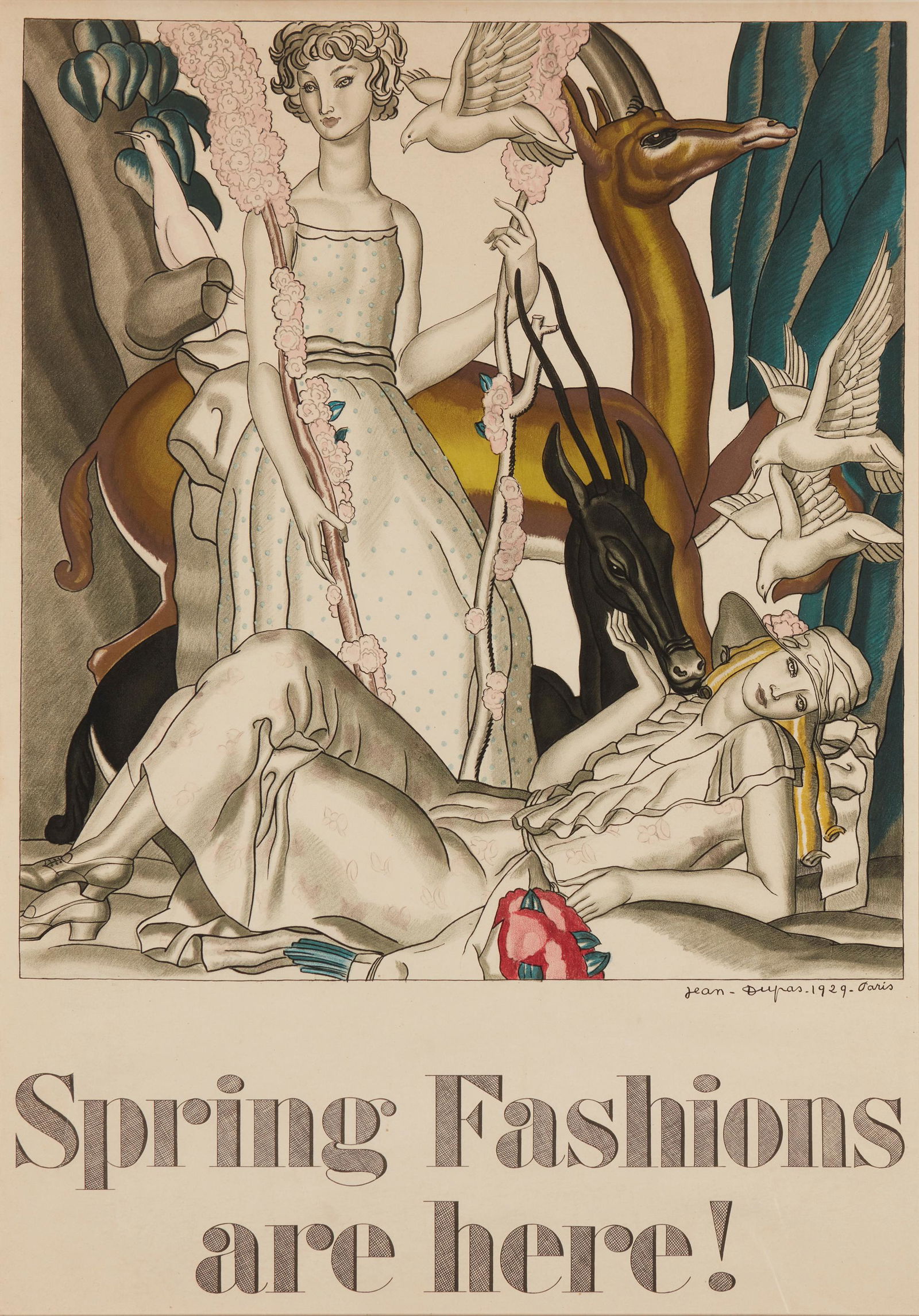 Jean Dupas, (1882-1964), "Spring Fashions are here!," 1929, Lithograph in colors on paper laid to (1 of 5)