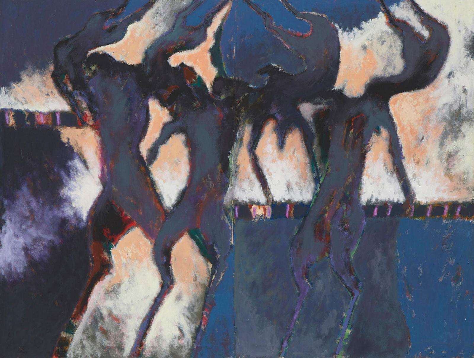 Carlos Loarca, (1937n2021), "The Space Carriers," 1985, Acrylic on joined canvas, 73" H x 96" W (1 of 8)