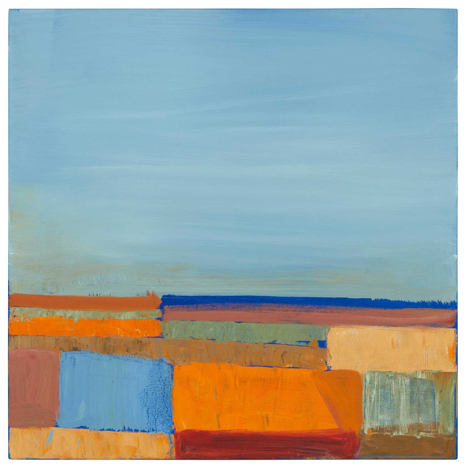 Alejandro Rubio, (21st century), "Patchwork Land VI", Acrylic on canvas, 20" H x 20" W: Alejandro Rubio (21st century) "Patchwork Land VI" Acrylic on canvas Signed and titled verso: A. Rubio 20" H x 20" W