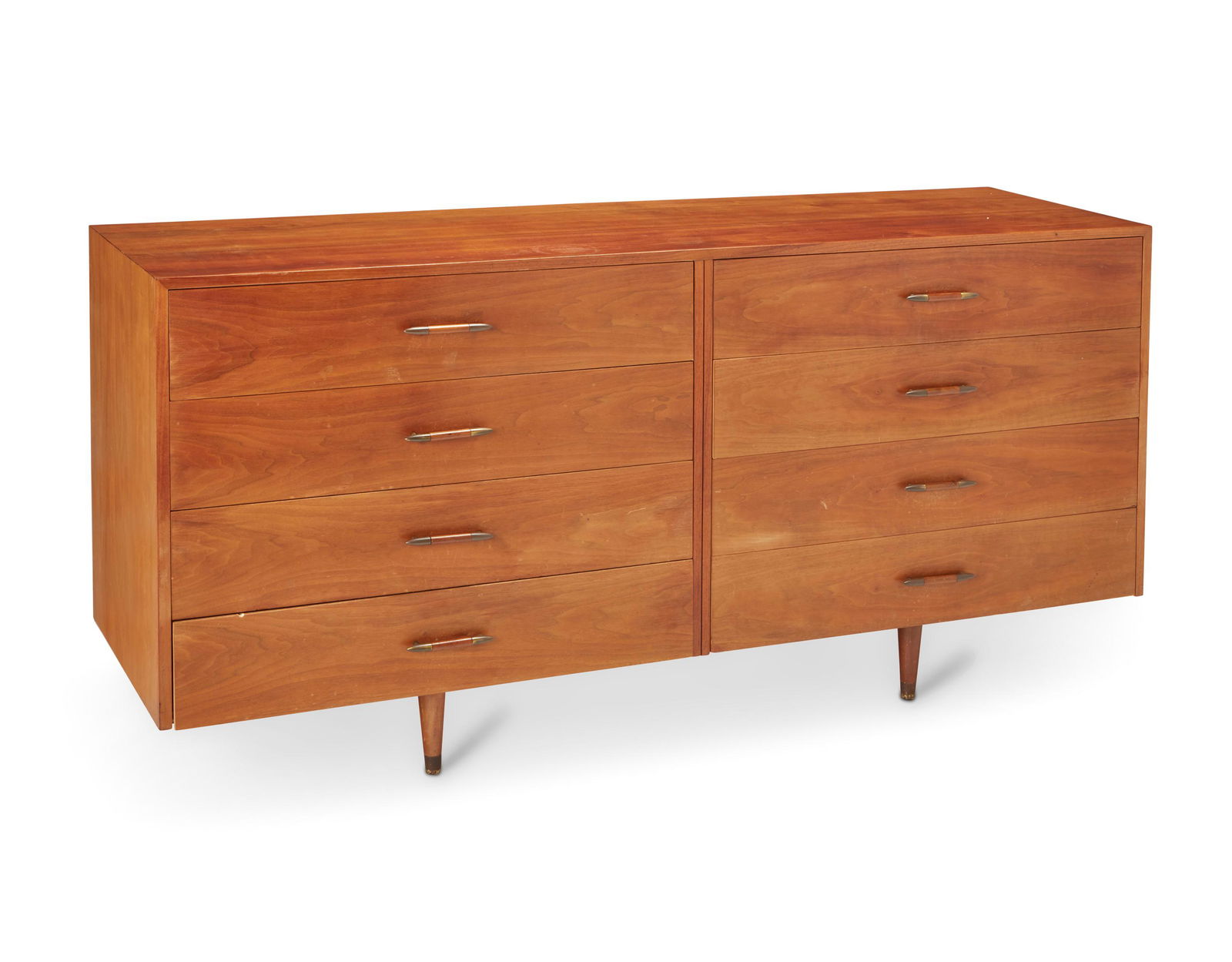 A KalpE modern walnut chest of drawers Mid-20th century; Inglewood, CA 32.5" H x 67.75" W x 20" D (1 of 6)