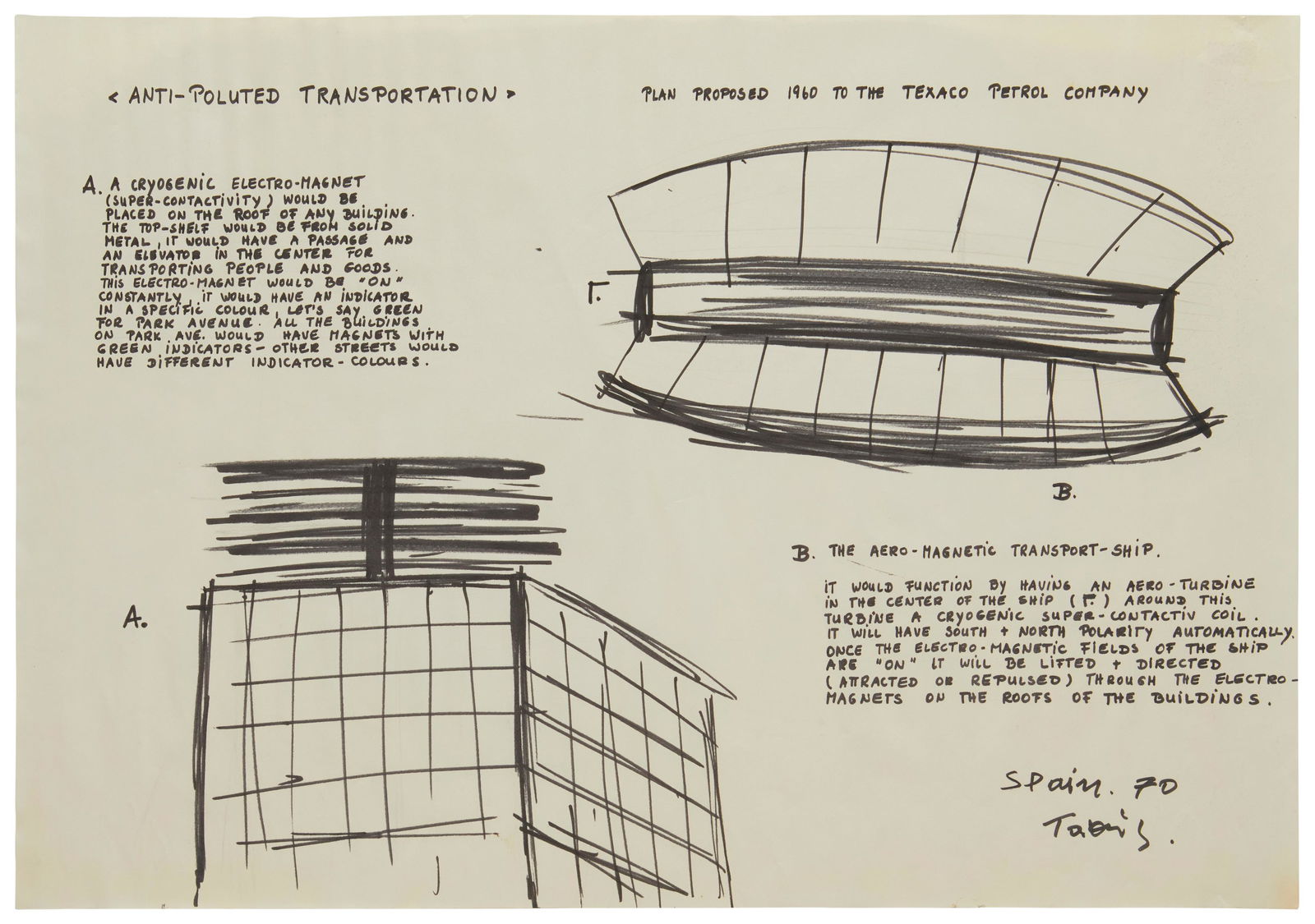 Panayiotis "Takis" Vassilakis, (1925-2019), "Anti-Poluted Transportation," 1970, Black ink marker (1 of 6)