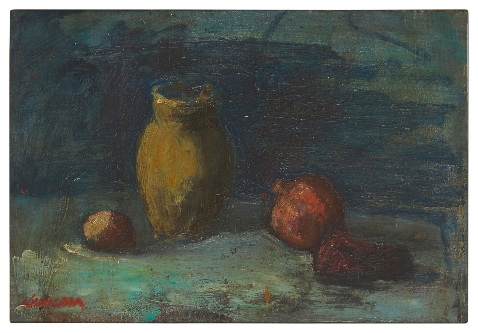 Earl Kerkam, (1891-1965), Still life with a vase and fruit, Oil on board, 12" H x 17.25" W (1 of 5)