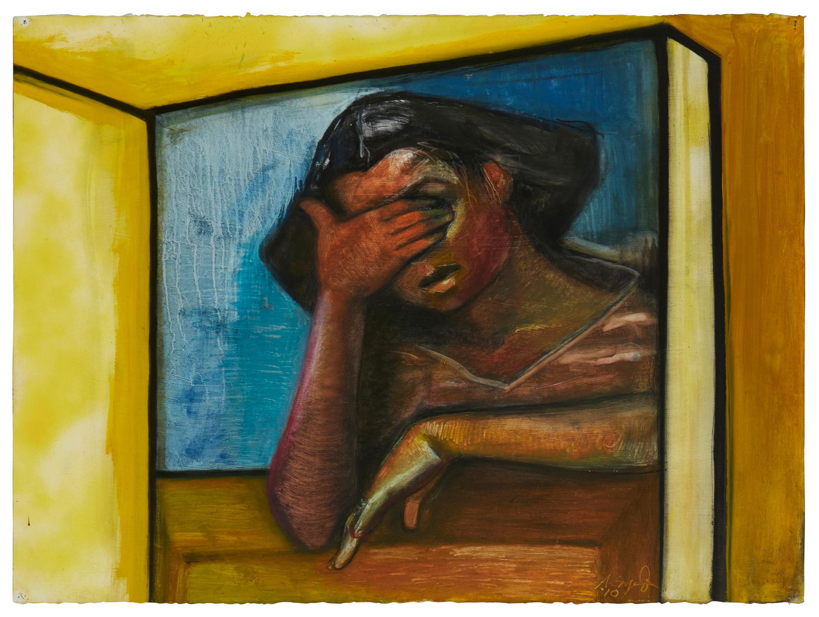 Arthur Gonzales, (b. 1954), "The Lookout," 2010, Oil and gesso on Arches Aquarelle paper, Sheet: (1 of 6)