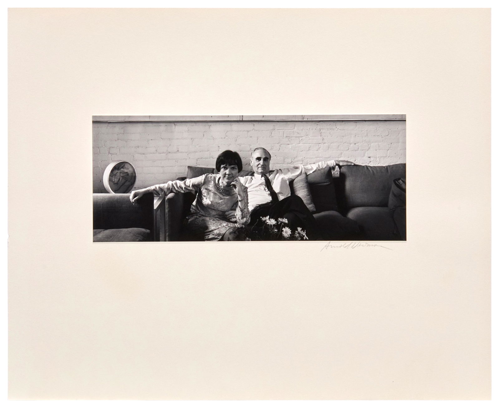 Arnold Newman, (1918-2006), Portrait of Howard and Barbara Wise, Gelatin silver print on: Arnold Newman(1918-2006)Portrait of Howard and Barbara WiseGelatin silver print on photographic paper laid to mat boardFrom the edition of unknown size and dateSigned in pencil on the mat board just b