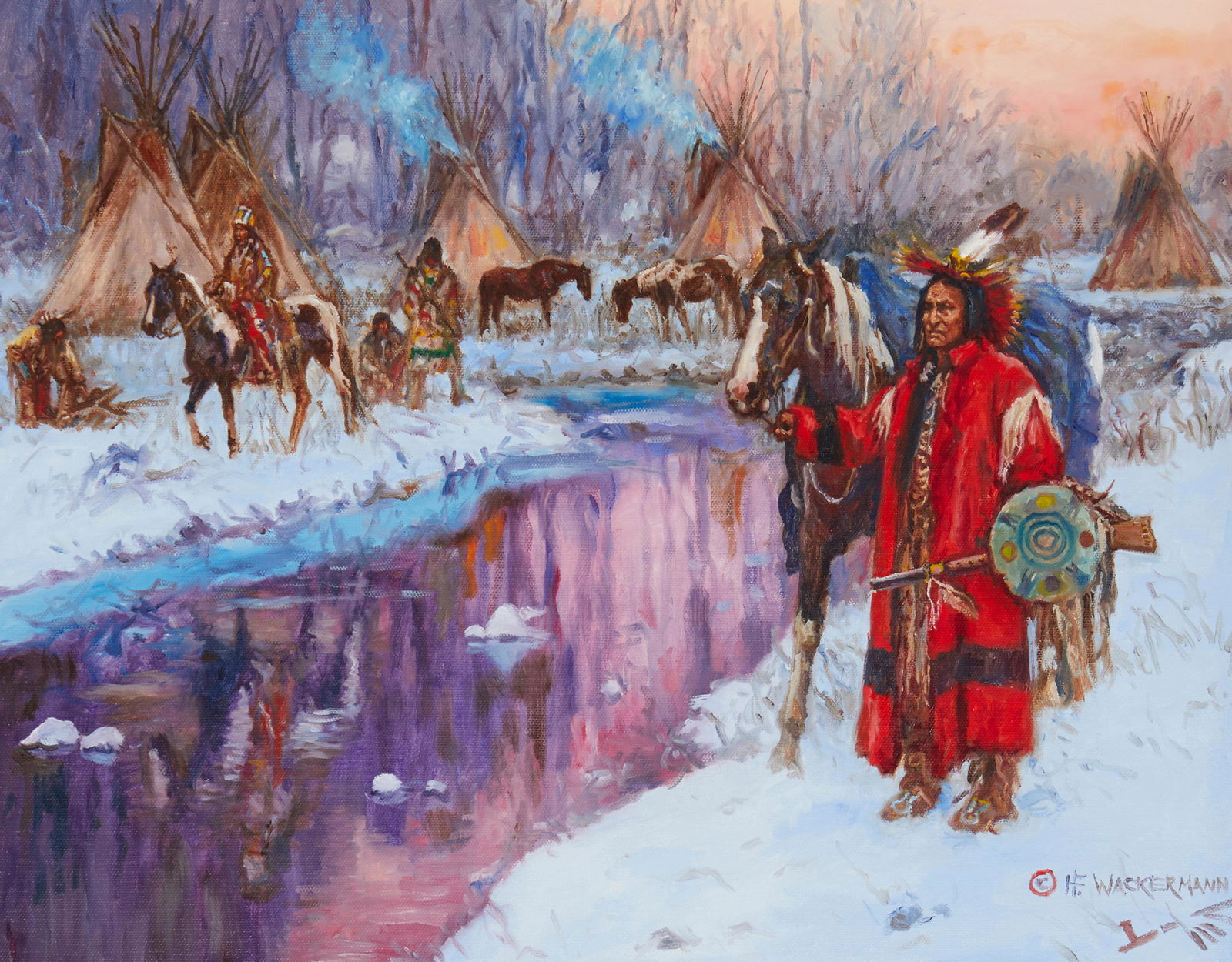 Hubert Wackermann, (b. 1945), iNez Perce Campguard,i 2021, Oil on canvas, 16" H x 20" W (1 of 7)